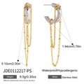 Detail view of two-tone C-hoop earrings with gold tassels and dimensions shown - Gold and Silver Half Circle Tassel Style (JDE0112217-PS)