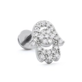 Zilveren Hand van Fatima 316L roestvrijstalen labret piercing met zirkonia stenen - Hamsa Hand / Zilver