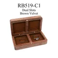 Double slot black walnut wood ring box with brown velvet lining for two rings - No Engraving / Brown Lining