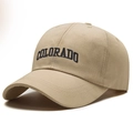 Khaki cotton baseball cap with Colorado embroidery and curved brim in 45-degree view - Polyester Cotton Khaki