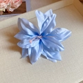 Light blue spider lily acrylic flower hair clip with realistic satin texture and stamen - 39# Duckbill Clip - White - Blue/Pink Center Artificial Flower