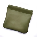 Army green leather mini pouch with self-closing metal spring for makeup and earphones - Large Army Green