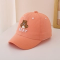 Close-up of cute coral pink child baseball cap with brown bear and BEAR embroidery - 48-52cm / Orange