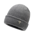 Dark grey ribbed knit beanie with metal shield logo and soft thermal fleece lining - Light Gray