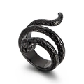 Vintage black cobra wrap ring in stainless steel with detailed scale texture and punk style - US 7 / Black