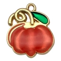 Golden enamel pumpkin charm with red finish and green leaf for DIY jewelry making - 22x19mm Red Pumpkin (20291)