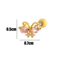 Detailed macro shot of golden butterfly cartilage stud with pink gems and dimensions - Golden Butterfly Style (2#) / 2# Gold