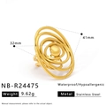 Vista detallada del anillo irregular de acero inoxidable chapado en oro 18K de 41mm por 32mm - Anillo de Acero Inoxidable Ovalado Entrelazado de Varias Capas (NB-R24475)