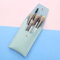 Portable light blue 6-piece makeup brush set with matching PU leather snap pouch - Lake Blue + PU Bag