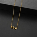 Minimalist gold Virgo zodiac pendant necklace with elegant script on black background - Virgo Gold