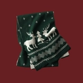 Dark green Christmas knitted scarf with white reindeer and snowflake patterns - Little Deer Green