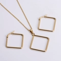 Polished gold square geometric jewelry set with minimalist earrings and pendant necklace - Square Jewelry Set
