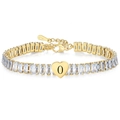 Gold bracelet with rectangular zircons and heart pendant engraved with letter O - Gold O