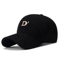 Cappellino da baseball classico in velluto nero con lettera D ricamata in oro 3D in stile retrò - Regolabile / Nero