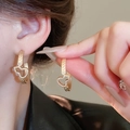 Boucles d'oreilles créoles tressées dorées avec pendentifs cœurs sertis de strass - 87# Tige en Argent - Boucles d'Oreilles Pendantes Coeur Ajouré Doré