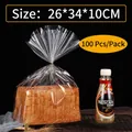 Transparent toast packaging bags with gold ties, size 26x34x10cm, 100 piece pack - 26x34+10cm (100 Pieces/Pack) / Clear