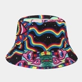 Wende-Anglerhut mit psychedelischen Regenbogenwellen und Augenmuster auf schwarzem Canvas - M(56-58cm) / Schwarzer Psychedelischer Augendruck