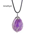 Handmade tree of life wire wrapped purple amethyst water drop pendant with black cord - Silver Wire Wrapped Amethyst Pendant