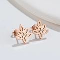 Boucles d'oreilles vintage en acier inoxydable en forme de feuille, finition or rose - Feuille Creuse / Or rose