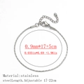 Adjustable 0.9mm stainless steel silver thin chain bracelet with lobster clasp - Hammered Round Style / 1mm Wide (17+5cm) / Steel