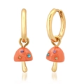 Dettaglio orecchini a fungo in oro 18k con cappucci arancioni e cristalli colorati - Orecchini / Arancione