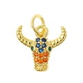 Golden Taurus bull pendant with colorful crystals and a versatile hanging loop - Bull Shape (P30-9)