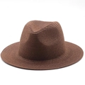 Classico cappello fedora in paglia marrone scuro a tesa larga per protezione solare - caffè