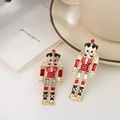 Charming Nutcracker soldier stud earrings with colorful enamel and crystal accents - Red Black White Gold