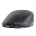 Classic black leather flat cap with pebble grain texture for men in a sleek vintage style - Black