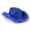 Royal blue western cowboy hat with crown faux feathers for parties and events - Royal Blue Cowboy Hat With Silver Wire