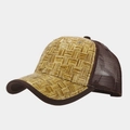 Detail of straw woven baseball cap featuring breathable mesh and vintage texture - Adjustable / Khaki