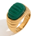 Vintage-Ring aus 18K vergoldetem Edelstahl mit grünem Acrylstein und strukturierter Band - US 6 / Gold Grün