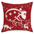 Roter Weihnachts-Kissenbezug mit weißem Weihnachtsmann, Rentieren und Schneeflocken - Standardgröße (Ohne Kissenfüllung) / Roter Weihnachtsmann (YMD174-3)