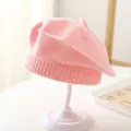 Classic soft pink knitted beret for kids with cute pointed top and ribbed edge - Pink