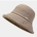 Minimalist beige foldable bucket hat with stylish metal logo side tag for sun protection - M (56-58cm) / Khaki