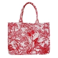 Red and white Toile de Jouy tote bag featuring tiger embroidery and jacquard fabric - Basic Style / Red Floral