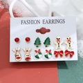 6-pair set of festive Christmas earrings with snowmen, reindeer and holiday wreaths - Model 15 G-574
