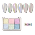 6-kleuren solide spiegelpoeder palette F6S-01 met aurora pareleffect voor de nagelkunst - 6 Kleuren Solid-01 (Aurora Effect)