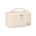 Beige gesteppte PU-Leder Kosmetiktasche mit Tragegriff und silbernem Doppel-Reißverschluss - Beige