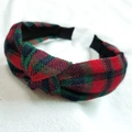 Christmas knotted headband with red and green tartan plaid wool fabric for hair accessories - Tweed Red Green Plaid