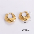 Golden 3D twisted rope hoop earrings in stainless steel, 21mm size, weight 11.4g - Spiral Twisted Hoop Earrings (AMLEH120)