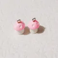 Pink resin mushroom charms with white dots and silver hooks for DIY jewelry making - Pink