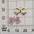 Purple enamel bow charm pendant in gold alloy for jewelry making with metric ruler - Bowknot 15x10mm