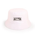 Detail of white cotton bucket hat featuring an embroidered cartoon eyes patch and text - White / Kids (50-52cm)