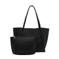 Ensemble sac cabas noir minimaliste avec pochette zippée assortie en similicuir mat - Ensemble de sacs à bandoulière / Noir