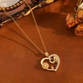 Collier pendentif cœur doré avec motifs éléphant et tournesol et zircons roses sertis - Or Demi Zircone Fleur Éléphant(T030)