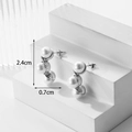Orecchini a goccia in argento con tre perle bianche e misure chiare di 2,4 cm x 0,7 cm - Stile Verticale a Tre Perle (ER-401)