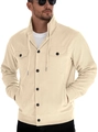 Detailed view of beige corduroy jacket texture with chest pockets and button closure - S / Khaki