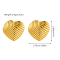 Detail of 18K gold plated heart earrings showing vertical striped texture and dimensions - Heart Vertical Stripes