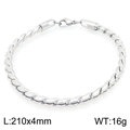 Silver stainless steel twisted rope chain bracelet with lobster clasp 4mm x 210mm - Silver Twisted Texture Style (KB203615-ZCG)